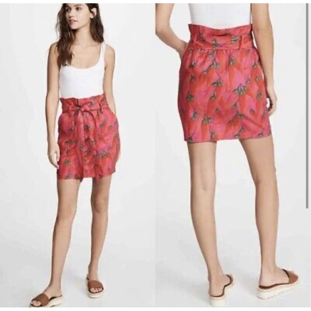 Farm Rio Red Pepper paperbag high rise waist skirt Sz XS
